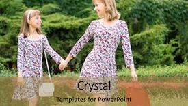  Presentation with holding hands family walking - PPT theme with having fun together during shopping background and a  colored foreground