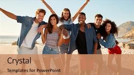  Presentation with fun - Cool new presentation theme with having fun together on beach backdrop and a coral colored foreground
