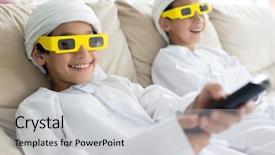  Presentation with arabic kids - Slide set featuring having fun wearing 3d movie background and a light gray colored foreground