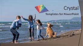  Presentation with happy korean kids - Cool new PPT theme with having fun with a dog backdrop and a light blue colored foreground