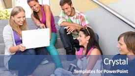 Presentation with teens - Beautiful presentation theme featuring laptop school stairs teens college backdrop and a ocean colored foreground