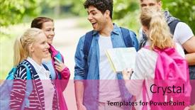  Presentation with tour guide - Amazing slide deck having group having fun with tour backdrop and a coral colored foreground