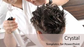  Presentation with barber - Presentation design enhanced with having haircut - a series background and a mint green colored foreground