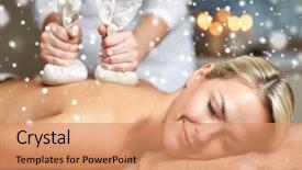  Presentation with nail salon beauty nails concept - Slide deck with having herbal bag back massage background and a coral colored foreground