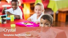  Presentation with school cafeteria - Beautiful presentation theme featuring having lunch during break time backdrop and a coral colored foreground