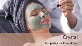  Presentation with spa salon - Amazing PPT theme having having mask lying on spa backdrop and a coral colored foreground