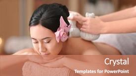  Presentation with spa herbal balls - Slide deck consisting of having massage with herbal compress background and a coral colored foreground
