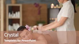  Presentation with spa herbal balls - Beautiful slide deck featuring having massage with herbal compress backdrop and a coral colored foreground