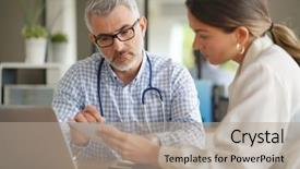  Presentation with medical training in patient care - Colorful presentation design enhanced with having medical appointment with practitioner backdrop and a coral colored foreground