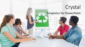  Presentation with virtual team meeting - Slide set consisting of having meeting about eco policy background and a white colored foreground