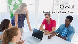  Presentation with virtual team meeting - PPT theme with white background modern molecular background and a soft green colored foreground