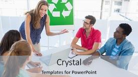  Presentation with team meeting - Colorful slide set enhanced with having meeting about eco policy backdrop and a light blue colored foreground