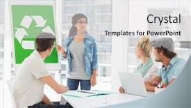  Presentation with team meeting - PPT theme featuring having meeting about eco policy background and a  colored foreground