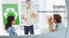  Presentation with team meeting - Slide set with having meeting about eco policy background and a  colored foreground