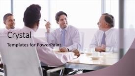  Presentation with management review meeting - Slide set consisting of having meeting around boardroom table background and a light gray colored foreground