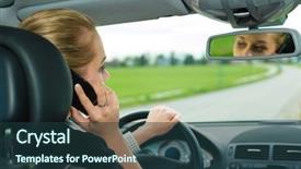  Presentation with car accident cell phone - PPT theme featuring having phone conversation while driving background and a tawny brown colored foreground