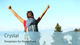  Presentation with mountain hiking - Slide set featuring having reached summit and goal background and a light blue colored foreground