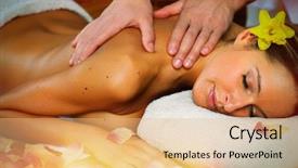  Presentation with spa salon - Slide deck having having relaxing in spa massage background and a  colored foreground
