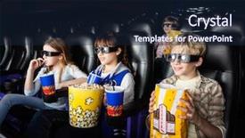  Presentation with movie theater - Amazing presentation theme having 3 d house - siblings having snacks while watching backdrop and a wine colored foreground