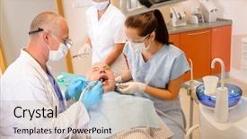  Presentation with dental surgery - PPT layouts with having teeth checkup dental assistant background and a coral colored foreground