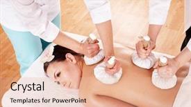  Presentation with body care spa body massage - Audience pleasing PPT theme consisting of having thai herb compress massage backdrop and a  colored foreground