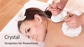  Presentation with body care spa body massage - PPT layouts consisting of having thai herb compress massage background and a  colored foreground