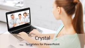  Presentation with technology education - PPT theme featuring having video interview with employer background and a lemonade colored foreground