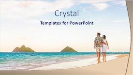  Presentation with holiday destination - Cool new PPT theme with hawaii-beach-vacation-couple-walking backdrop and a sky blue colored foreground