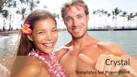  Presentation with aloha - Amazing PPT theme having hawaii couple happy on hawaiian backdrop and a coral colored foreground