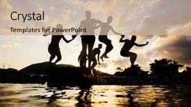  Presentation with hawaii - Audience pleasing PPT theme consisting of hawaii free - group of teenagers jumping off backdrop and a soft green colored foreground