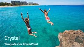  Presentation with jumping into the ocean - Presentation design with hawaii free - summer fun friends cliff jumping background and a ocean colored foreground