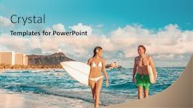  Presentation with diamond head - Presentation design featuring hawaii-honolulu-couple-surfers-happy background and a light blue colored foreground
