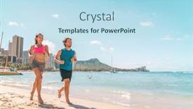  Presentation with honolulu hawaii waikiki beach - Audience pleasing presentation theme consisting of hawaii-running-couple-on-waikiki backdrop and a sky blue colored foreground