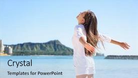  Presentation with honolulu hawaii waikiki beach - Presentation theme enhanced with hawaii travel hawaiian woman happy background and a light blue colored foreground