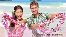  Presentation with flower woman - Colorful slide set enhanced with hawaii welcome - hawaiian people showing backdrop and a lemonade colored foreground