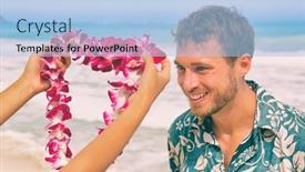 Presentation with luau - Audience pleasing slide deck consisting of hawaii-welcome-hawaiian-lei-flower backdrop and a light blue colored foreground