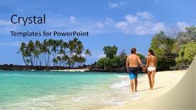  Presentation with hands holding - Audience pleasing slide set consisting of hawaiian - honeymoon travel beach vacation couple backdrop and a light blue colored foreground