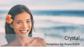  Presentation with sunset beach - Audience pleasing presentation consisting of hawaiian luau - asian woman smiling on beach backdrop and a light gray colored foreground