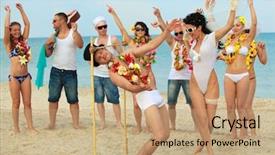  Presentation with hawaiian - Slide deck featuring hawaiian luau - beach wedding of happy newlywed background and a coral colored foreground