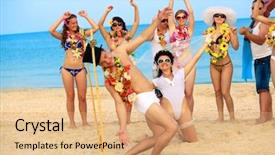  Presentation with beach wedding - Slides featuring hawaiian luau - beach wedding of happy newlywed background and a coral colored foreground