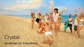  Presentation with hawaiian - PPT theme having hawaiian luau - beach wedding of happy newlywed background and a yellow colored foreground