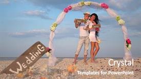  Presentation with bride and groom - Audience pleasing presentation design consisting of hawaiian luau - groom with bride wearing lei backdrop and a coral colored foreground