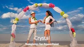  Presentation with bride - Colorful presentation theme enhanced with hawaiian luau - groom with bride wearing lei backdrop and a coral colored foreground