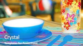  Presentation with luau - Amazing PPT theme having hawaiian luau - tropical place setting on deck backdrop and a teal colored foreground