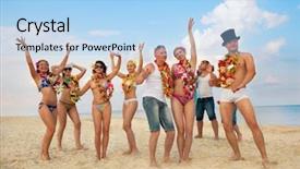  Presentation with hawaiian - Cool new presentation theme with hawaiian luau - vacationers have fun backdrop and a light blue colored foreground