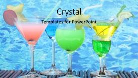  Presentation with sardines school in blue sea - Audience pleasing PPT theme consisting of hawaiian party - glasses of cocktails on table backdrop and a arctic colored foreground