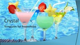  Presentation with hawaiian - Amazing slides having hawaiian party - glasses of cocktails on table backdrop and a light blue colored foreground