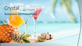  Presentation with hawaiian party - PPT layouts with hawaiian party - glasses of cocktails on table background and a sky blue colored foreground