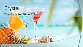  Presentation with glasses - Theme having hawaiian party - glasses of cocktails on table background and a light blue colored foreground