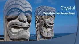  Presentation with tiki - Colorful PPT theme enhanced with hawaiian tiki backdrop and a ocean colored foreground